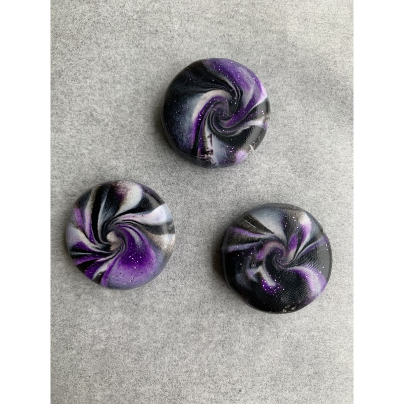 3er Set Magnete in Schwarz, Violett-Glitzer und Weiss