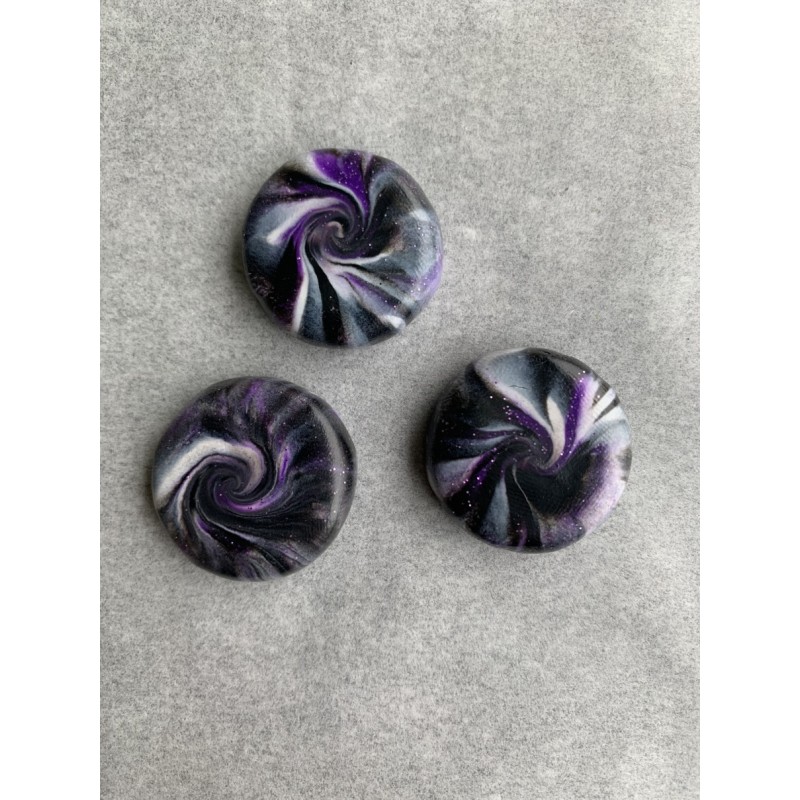 3er Set Magnete in Schwarz, Violett-Glitzer und Weiss